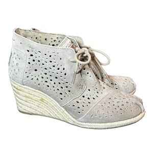 Toms Laser Cut Suede Espadrille Wedge Booties - Size 6